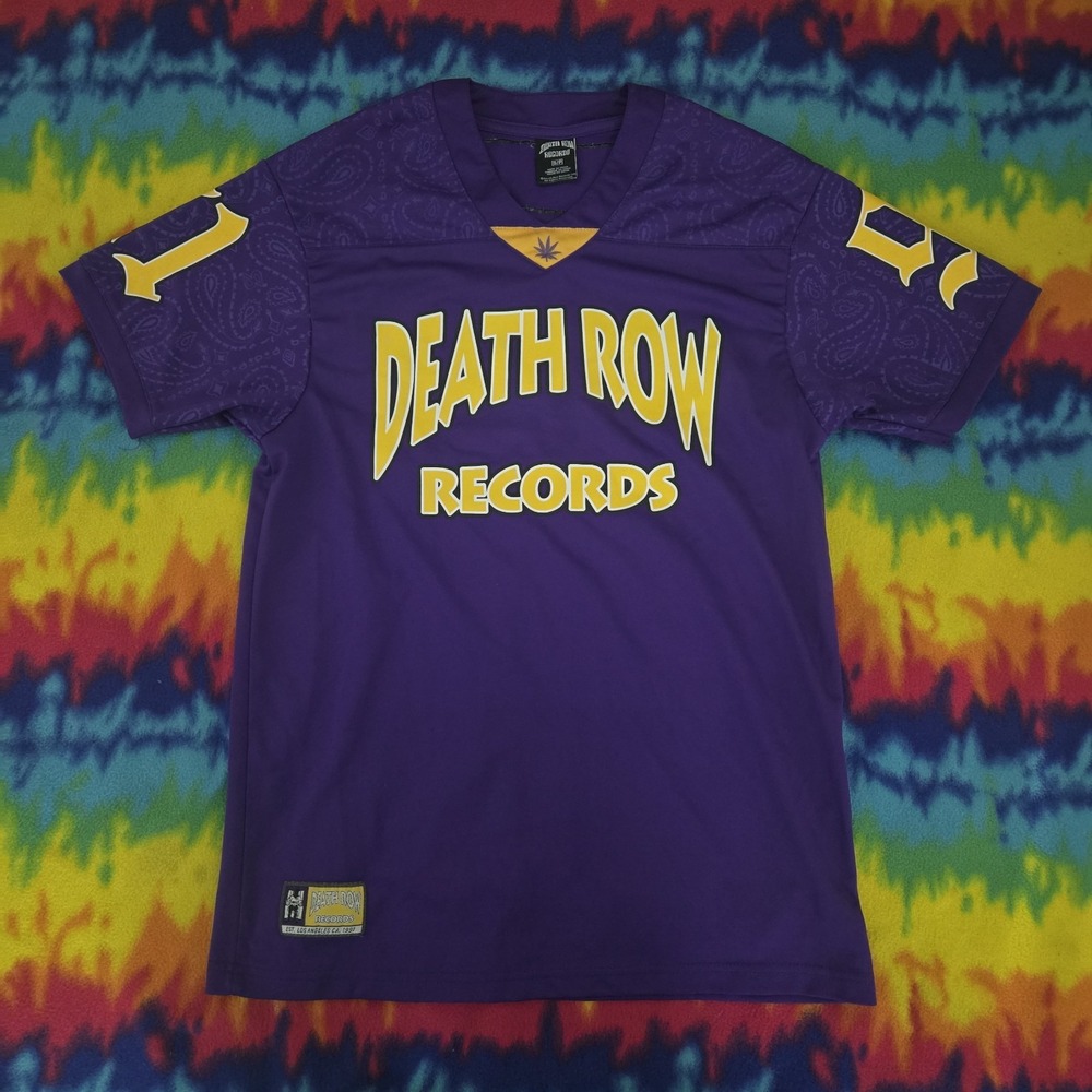 Death Row Records Men's LA #91 Paisley Applique Football Jersey Purple Size S